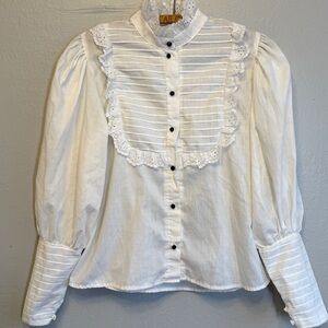 Vintage 3 Company California White Victorian Lace Blouse Edwardian Cottagecore S